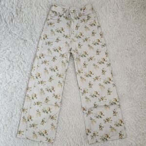 Sezane Floral Print Pants - Cream and Green